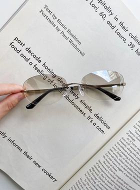 Y2K无框椭圆金属墨镜水银白