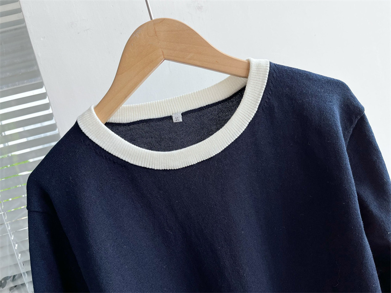 微瑕针织衫内搭纯色舒适上衣百搭宽松圆领气质修身通勤打底衫Y3 - 图1