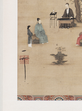 虫二书画 听琴图人物卷轴中式装饰画书房悬挂画现代简约客厅挂画