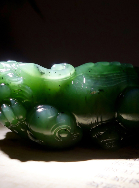 【天石玉器】新疆和田玉老坑碧玉貔貅手把件 和田玉把件 油性佳