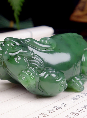 正品【天石玉器】新疆和田玉老坑碧玉貔貅摆件 和田玉貔貅把玩