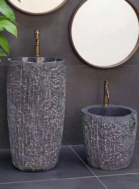 大理石材洗手台盆一体庭院水池石头立柱盆幼儿园脸盆花园儿童水槽