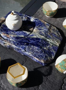 整块天然景泰蓝奢石大理石茶盘轻奢现代家用茶台石材茶海功夫茶台