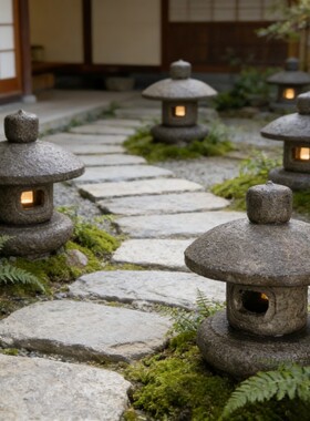 石雕石灯笼日式仿古新中式庭院青石头灯太阳能电石灯园林景观装饰