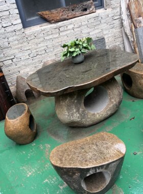 石桌石凳户外别墅庭院花园家用室外天然石头青石溪石中式桌子凳子
