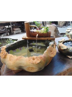 惠安自然石盆鱼缸 石材桌面流水装饰小摆件 天然鹅卵石水景 养鱼