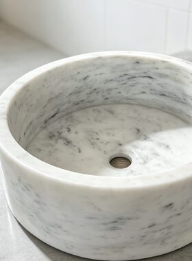 天然白大理石圆形台上盆家用酒店轻奢洗脸盆卫生间艺术盆洗漱台