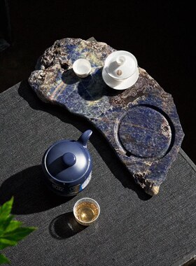 景泰蓝石茶盘家用轻奢现代天然进口石材高档大号排水茶台中式干泡