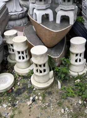 天然石头灯户外传统中式庭院石灯园林景观石灯太阳能灯石灯摆件