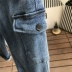 Bé trai mùa thu 2019 mới to con ngoại quốc giản dị đan denim túi lớn quần yếm quần jeans - Quần jean