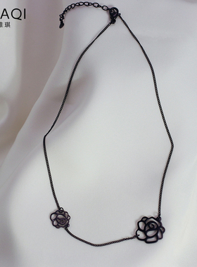 复古山茶花钛钢镀18K金颈链个性气质锁骨链时尚女简约短项链饰品