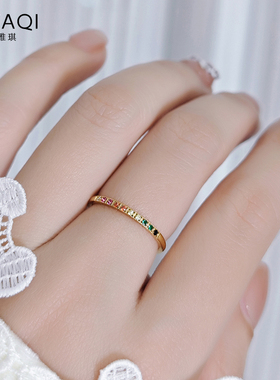 高级感微镶彩锆钛钢镀18K金戒指