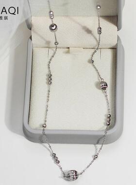 时尚气质长款钛钢大小圆球项链