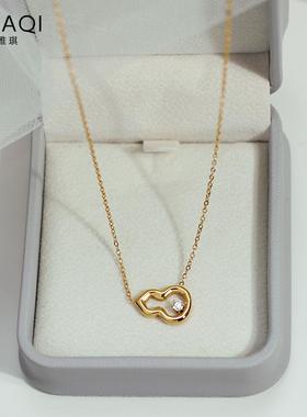 时尚气质单锆镂空葫芦钛钢项链