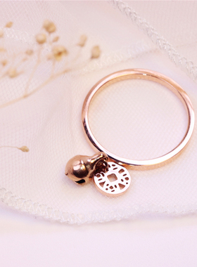 招财铜钱铃铛戒指个性女玫瑰金
