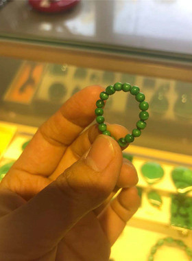 极简风纯天然孔雀石3mm圆珠女士指环春款气质水晶戒指
