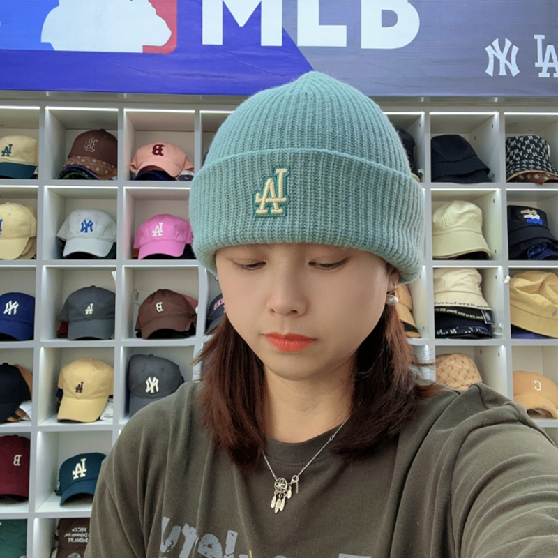 韩国MLB帽子冬季新绵羊毛保暖毛线帽冷帽男女百搭LA小标针织帽女