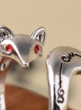 道系九尾银狐藏银戒指狐狸指环