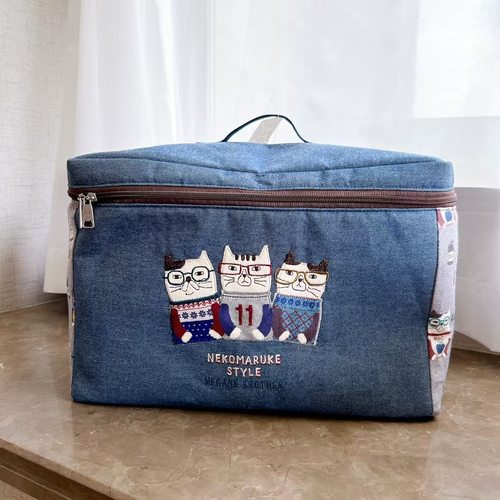 日本kusuguru刺绣猫布艺收纳箱衣物内衣玩具待产包家居收纳箱7520 - 图1