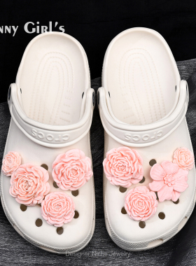 公主花束立体粉色鞋花扣适配CROC