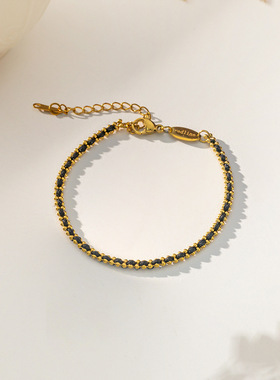 编织镀18k金高版本小红绳手链女王昶同款手链男黑色情侣国潮手链