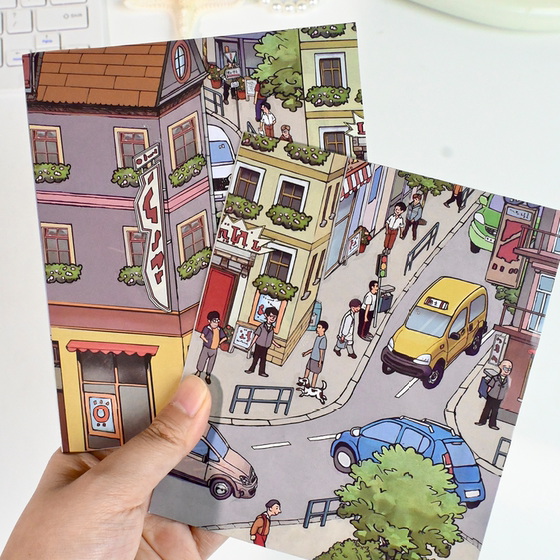 New 14.0 small town street scene series miniature scene landscaping stickers mini decompressed handmade stickers 2.5D landscaping