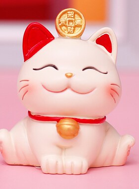 速发汽车中控台车载摇件工头一路平安猫吉祥元宝铜钱喵喵摆艺品小