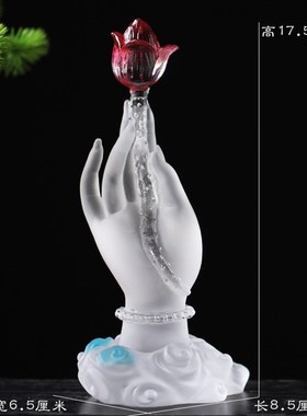 速发古法拈璃莲花佛手琉花摆件居家摆厅桌面客放禅意佛具工艺用品