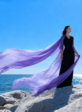 夏季防晒披肩围巾宝蓝丝巾女超大三米长款纯色纱巾大红海边沙滩巾