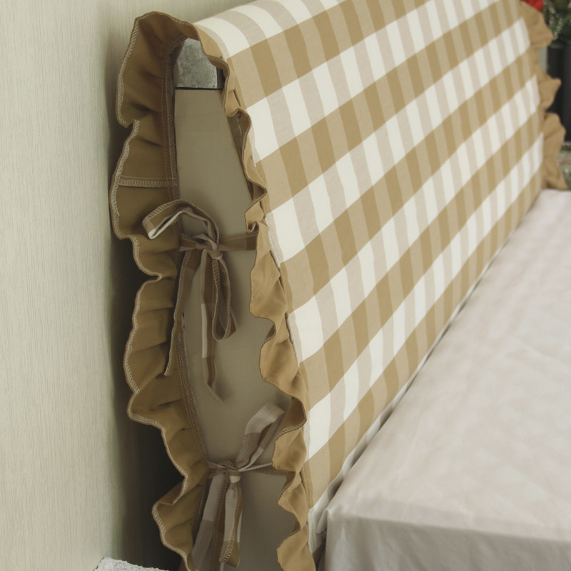 床头罩格子加厚夹棉防撞头布艺床头防尘罩软包侧开系带花边床头套,淘宝优惠券,粉丝福利购,淘宝优惠卷