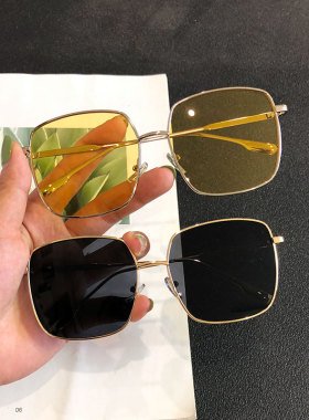 黄色眼镜透明潮人男女ins网红款街拍复古方形大框大脸显瘦太阳镜