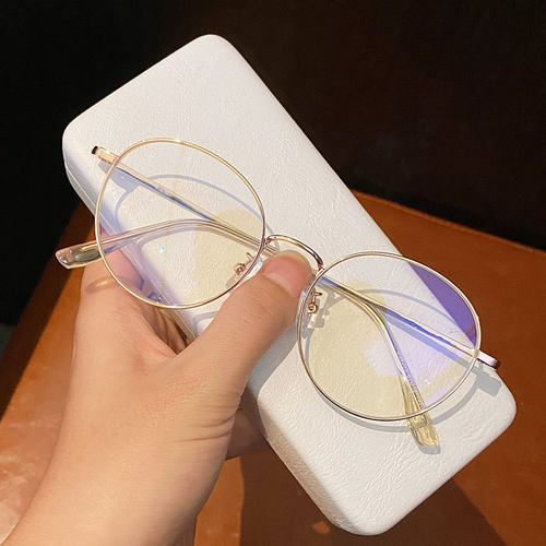 金边眼镜防蓝光超轻镜架网红小框复古圆框配眼镜网上配眼镜女小脸 - 图1