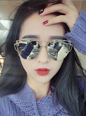 圆脸小框复古风街拍猫眼太阳镜