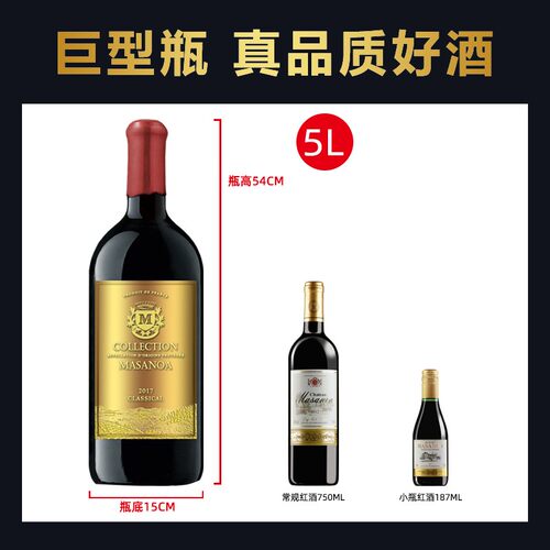 大瓶红酒十斤玛莎诺娅收藏级14度干红葡萄酒法国进口单支大瓶装5L - 图0