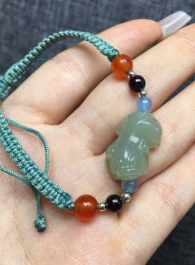 天然和田玉通孔貔貅手链手工编织送证书送妈妈礼物
