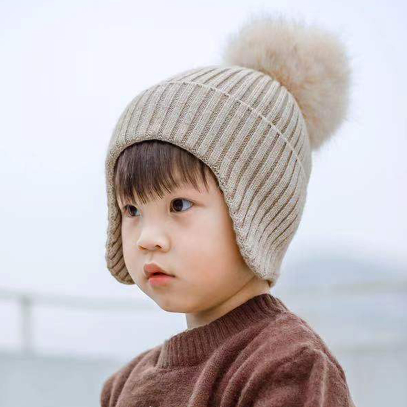 2023新款冬季儿童帽子保暖雷锋帽冬宝宝针织毛线帽女童护耳帽男童 - 图0