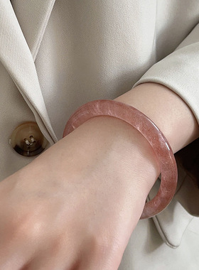 天然草莓晶圆条手镯女清新甜美鸽血红冰种草莓晶细条镯子送女友礼