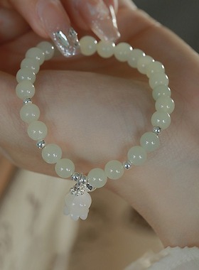 雪寒微花中式国潮手串天然和田玉白蝶贝母手链礼物女款原创设计手