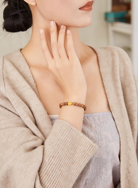 印度老山檀手串珍珠南红蜜蜡檀木气质古风款手链女节日礼物情侣款