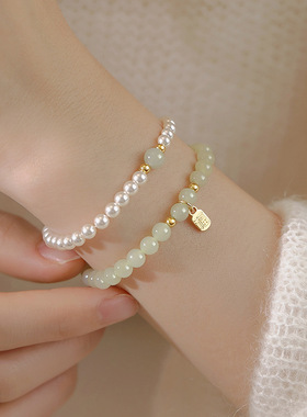 925纯银施家珍珠手链小众精致和田玉手镯女生2024年新款手串