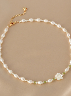 天然珍珠山茶花锁骨链妈妈礼物