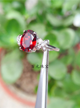 石榴石戒指鸽血纯银镀18k玫瑰金