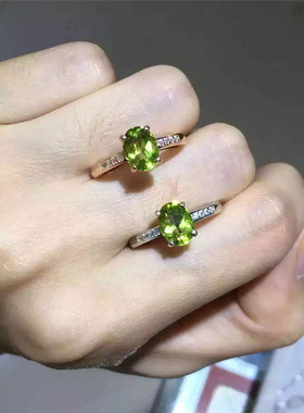 橄榄石纯银镀白金日韩风包邮戒指