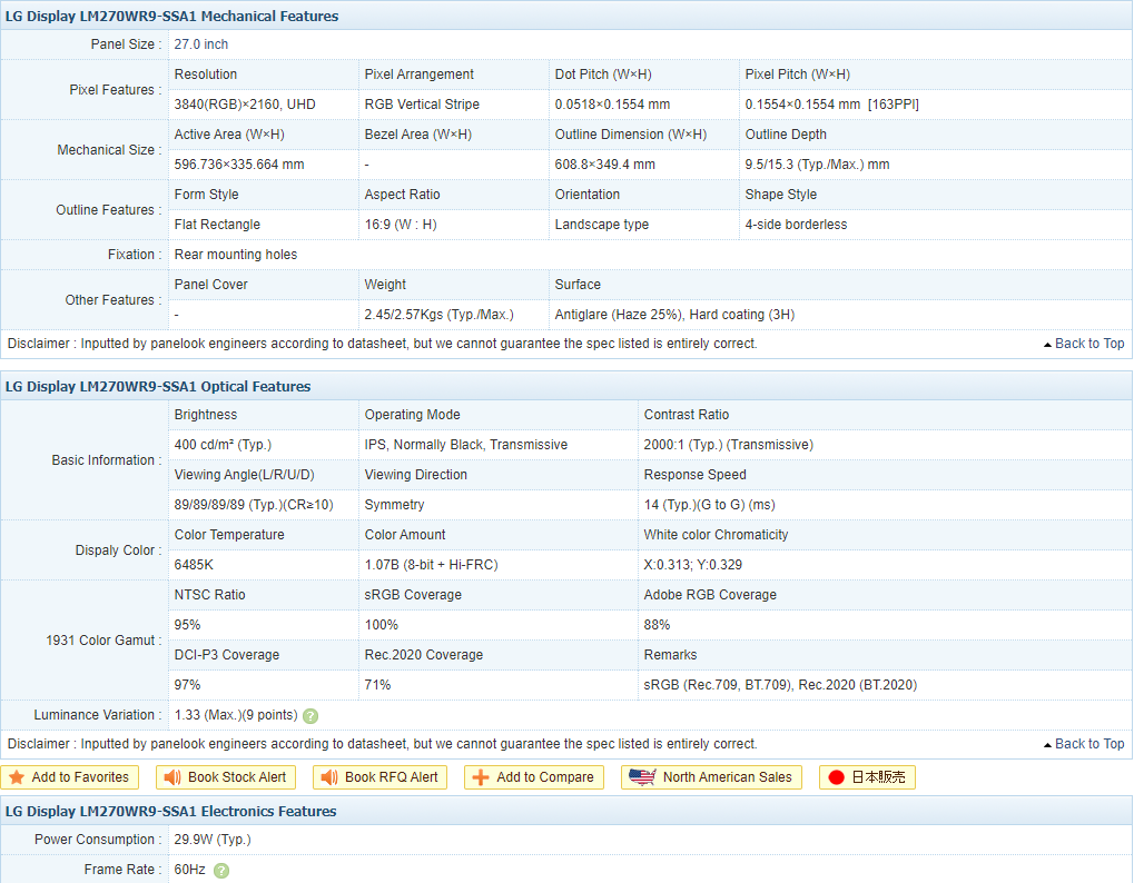 LM270WR9-SSA1戴尔U2723QX QE27寸4K四面无边全新原装Black IPS屏-图1