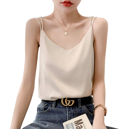 吊带背心女内搭白色美背醋酸仿真丝上衣缎面夏西装仿桑蚕丝打底衫