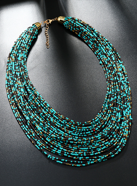 欧美复古米珠夸张多层项链女