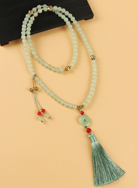 新中式绿琉璃串珠项链国风配饰女