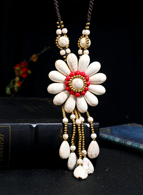 复古民族风松石长款流苏女项链