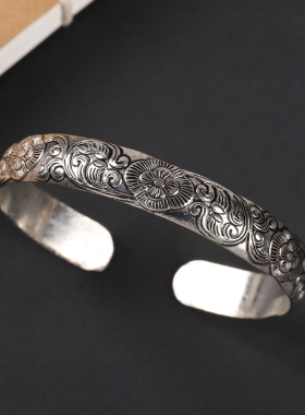 手工苗银做旧手镯复古银镯子女