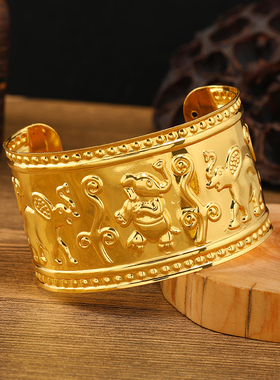 异域敦煌金色宽版手镯女臂镯